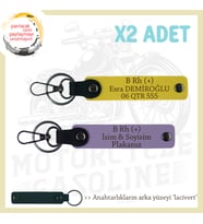 Hız Tutkunlarına Özel, İsim Plaka ve B Rh (+) Kan Grubu Yazılı Deri x2' li Anahtarlık, Mor-Sarı-Laci