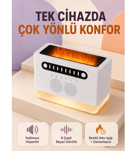 Hoparlörlü Simüle Alev Işıklı Çok Fonksiyonlu Gece Lambası