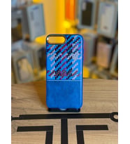 iPhone 7 Plus / 8 Plus Uyumlu Piksel Desenli ve Deri Detaylı Premium Stil Kılıf (Mavi)