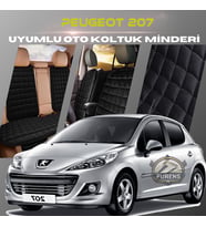 Peugeot 207 Siyah Renk Tay Tüyü Cepli & Terletmez Sırtlı Oto Koltuk Minder Seti - Koltuk Koruma Kılıfı (ÖN & ARKA TAM SET)