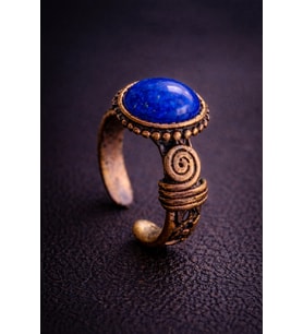 Kadın Bakır Yüzük Doğal Lapis Lazuli Taşlı El İşçiliği Otantik Model Saf Bakır Yüzük