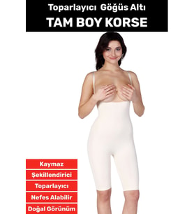 Özel Üretim İz İç Göstermez Kaymaz Sıkılaştırıcı Toparlayıcı Gögüs Altı Tam Boy Korse (Bej)