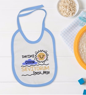BK Kids Kişiye Özel Mavi Bebek Mama Önlüğü - Model 93