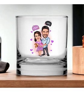 Kişiye Özel Bebek Bekleyen Çiftler Karikatürlü Viski Bardağı