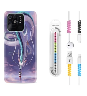 Xiaomi Poco X3 Pro M4 Pro X4 Pro C40 10C Kılıf Kablo Koruma Spiral Silikon Kız ve Ejderha 1742