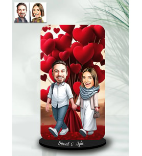 Kişiye Özel Sevgililer Günü Karikatür Ahşap Biblo Model 45-1