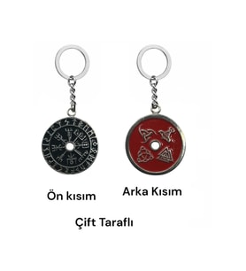Viking Pusulası Siyah & Kırmızı Çift Taraflı Unisex Anahtarlık – Koruma ve Yol Gösterici Tasarım