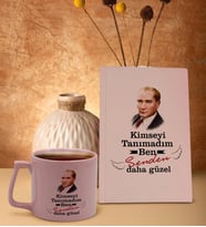 BK Gift Kimseyi Tanımadım Ben Atatürk Temalı Pembe Sert Kapaklı Defter ve Middle Kupa Seti-5, Arkadaşa Hediye, Yeni İş Hediyesi, Doğum Günü Hediyesi
