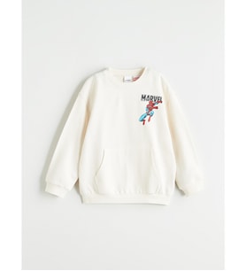 LCW Kids Bej Bisiklet Yaka Baskılı Uzun Kollu Erkek Çocuk Sweatshirt