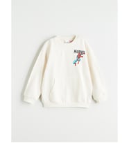 LCW Kids Bej Bisiklet Yaka Baskılı Uzun Kollu Erkek Çocuk Sweatshirt