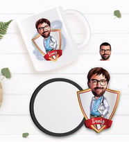 BK Gift Kişiye Özel Erkek Doktor Karikatürlü Beyaz Kupa ve Ahşap Bardak Altlığı Hediye Seti-8