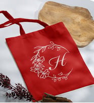 BK Gift Kişiye Özel Harfli Kırmızı Kumaş Bez Çanta-4, Baskılı Omuz Çantası, Alışveriş Çantası