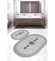 Dijital Baskılı Kaymaz Taban Yıkanabilir Oval 2'li Klozet Takımı Banyo Paspası NOKZ-SD-1106 (Gri)