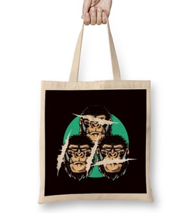 See Speak Hear No Evil Japan Monkeys Japanese Art Gorilla Bez Çanta Uzun Saplı