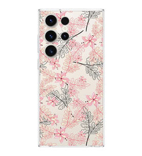 Samsung Galaxy S23 Ultra  Kamera korumalı Kapak Floral Kırmızı Tasarımlı  Şeffaf Kılıf
