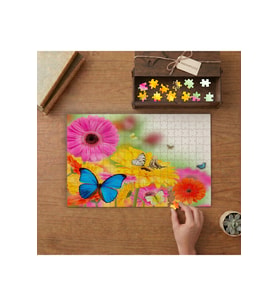 Renkli Kelebekler ve Çiçekler Tasarımı 240 parça Ahşap Puzzle Ahşap Kutuda MP06761