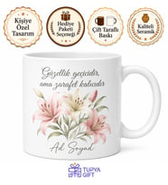 İsimli Zambak Desenli Kupa Bardak Özel Tasarım Hediye Porselen Mug