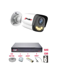 FURY 1 Kameralı 4 Warm Led Gece Renkli Görüş-Cepten İzle-Su Geçirmez Güvenlik Kamerası Seti 500GB