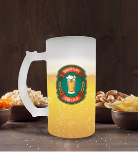 BK Gift Kişiye Özel İsimli Buzlu Cam Bira Bardağı 50cl-110 (Beyaz)