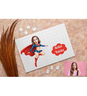 Karikatürlü Super Kız Kişiye Özel Puzzle