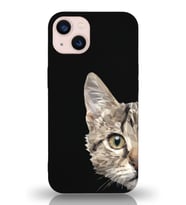 Apple iPhone 13 Uyumlu Lansman Kılıf Catface Tasarımlı İçi Kadife Kapak-Siyah (Şeffaf)