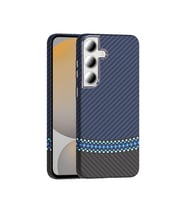 Samsung Galaxy S24 FE Uyumlu Kılıf M-safe Şarj Özellikli Karbon Fiber Görünümlü Zore Gros Kapak (Lacivert-Siyah)