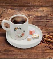 BK Gift Kişiye Özel Sunum Tabaklı Çiçek Tasarımlı Türk Kahvesi Fincanı Model 20