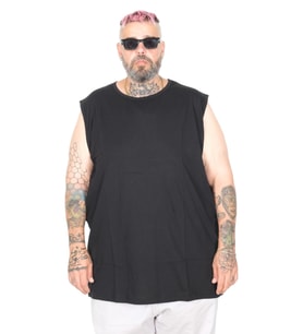 Mode XL Battal Beden Erkek Kolsuz Tshirt Düz 20003 Siyah