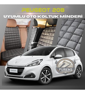 Peugeot 208 Antrasit Renk Tay Tüyü Cepli & Terletmez Sırtlı Oto Koltuk Minder Seti - Koltuk Koruma Kılıfı (ÖN & ARKA TAM SET)