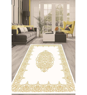 Dijital Kaymaz Taban Yıkanabilir Modern Renkli Salon Halısı Mutfak Halısı Yolluk ND-HT-342 (Gold)