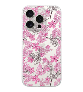 PrintiFy Apple iPhone 15 Pro Uyumlu Kamera Korumalı Floral Pembe Tasarımlı Şeffaf Silikon Kılıf