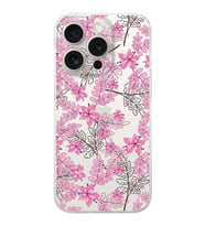 PrintiFy Apple iPhone 15 Pro Uyumlu Kamera Korumalı Floral Pembe Tasarımlı Şeffaf Silikon Kılıf