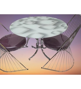  Masa 14151 TEL Sandalye Metal Nikelaj Ayak Japon Temper Balık sürü Cam El Yapım