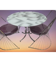  Masa 14151 TEL Sandalye Metal Nikelaj Ayak Japon Temper Balık sürü Cam El Yapım