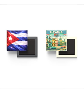 Buzdolap Magnetleri - Küba Bayrağı ve Havana Retro Tema - 2'li Set Magneti