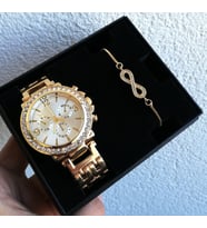Bayan Kol Saati Altın Renk Metal Kordon Kadın Saat Sonsuzluk Bileklik Kombini Sevgiliye Hediye Anneler Günü Doğum Günü Hediyesi
