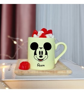 Mickey Mouse Tasarımlı Kişiye Özel Sarı Türk Kahvesi Fincanı