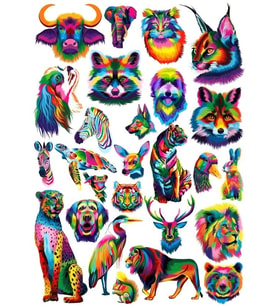 Renkli Hayvanlar Sticker Set 1 20 Parça Telefon, Tablet, Defter, Laptop Sticker