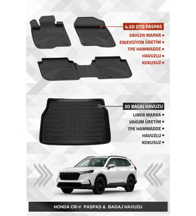 Sahler Honda CR-V 2024+ Uyumlu 4.5D Premium Havuzlu Oto Paspas ve Liner Marka 3D Bagaj Havuzu