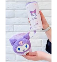 Sanrio Lisanslı Kuromi Paslanmaz Çelik Bardak Dekoratif Kılıflı 550 ml