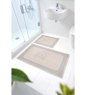 Pamuklu Kilim Yıkanabilir Banyo Paspası 2'li Klozet Takımı 60x100-50x60cm Çiçekli
