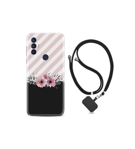 Tcl 30 Se Kılıf Excode Ipli Boyun Askılı Desenli Silikon Strip Pink Flowers 1396