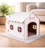 Ahşap Dekoratif Kedi ve Köpek Evi ve Minderi, Köpek Kulübesi, MDF materyal (beyaz pembe, standart)