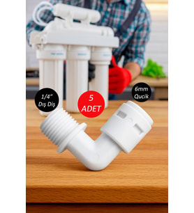 Su Arıtma Cihazı Filtre Dirseği 1/4 inç Dişli x 6 mm QUİCK Geçmeli (5 ADET) (Siyah - Beyaz)