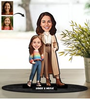 BK Gift Kişiye Özel Anne ve Kız Çocuk Karikatürlü Ahşap Biblo-1, Anneye Hediye, Anneler Günü Hediyesi, Eşe Hediye