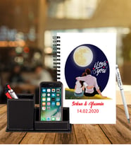 Sevgililer Gününe Özel Ahşap Defter Kalem & Deri Kaplama Kalemlik Hediye Seti 2