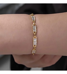 pilelistore 925 Ayar Gümüş Gold Baget Taşlı Kadın Bileklik