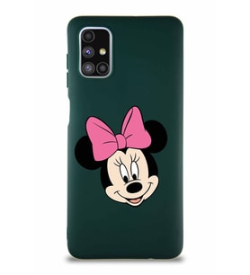 Samsung Galaxy M51 Soft Premier Kapak Minnie Mouse-C Tasarımlı Silikon Kılıf - Yeşil (Şeffaf)
