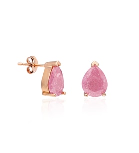 Zirkon Tek Taş Damla Motifli 925 Ayar Gümüş Küpe Pembe Rose