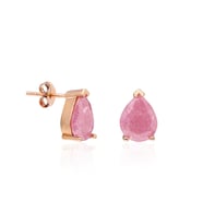 Zirkon Tek Taş Damla Motifli 925 Ayar Gümüş Küpe Pembe Rose